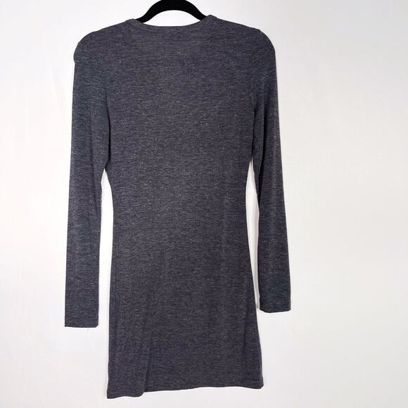 Aritzia Wilfred Free Small S Heather Gray Cut Out Neck Long Sleeve Mini Dress - Picture 2 of 7